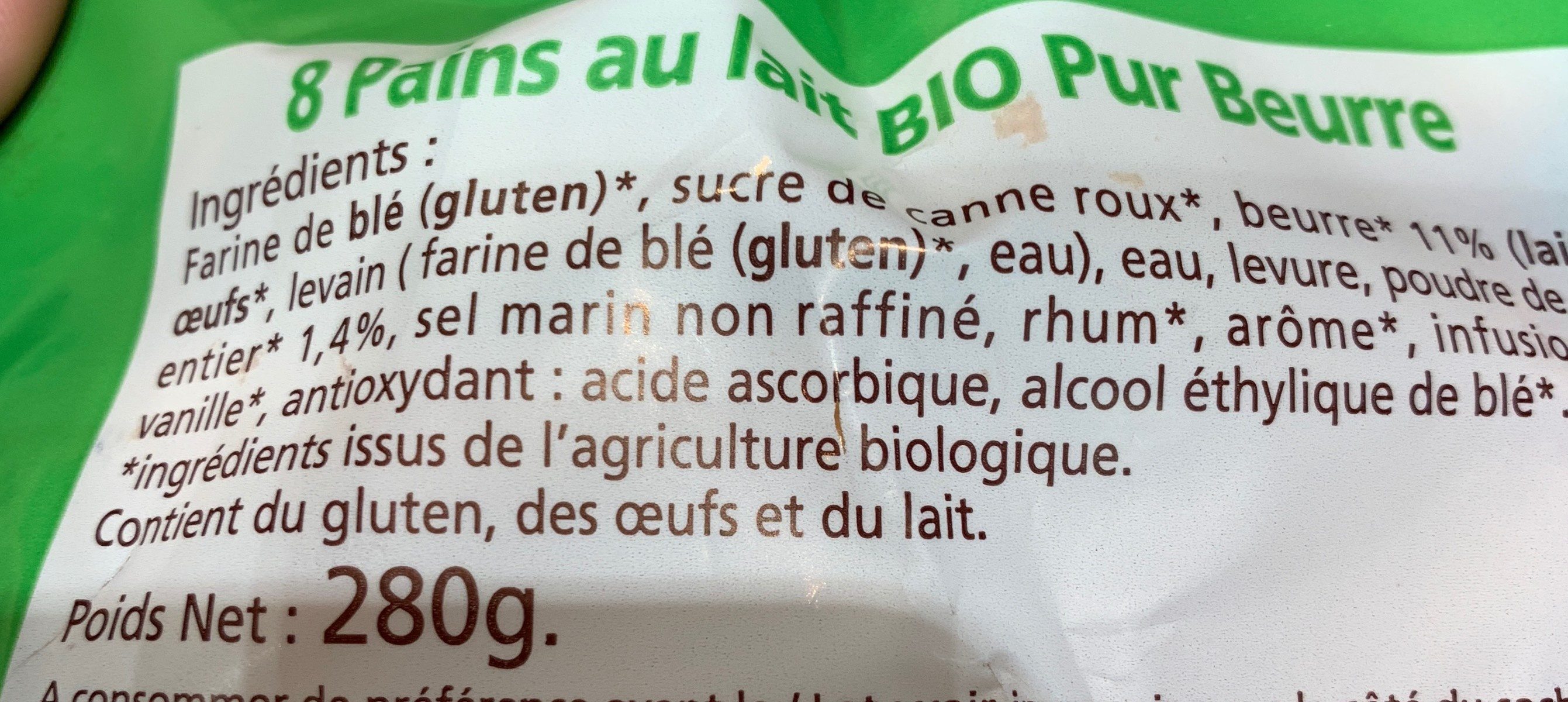 Pains au lait pur beurre Bio - Ingredientes - fr