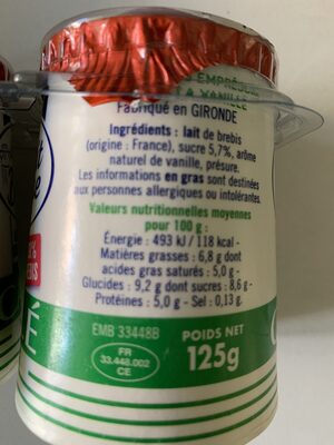 Caillé vanille 100% Brebis - Ingrédients