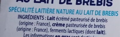 Skyr nature au lait de brebis - Ingrediënten - fr
