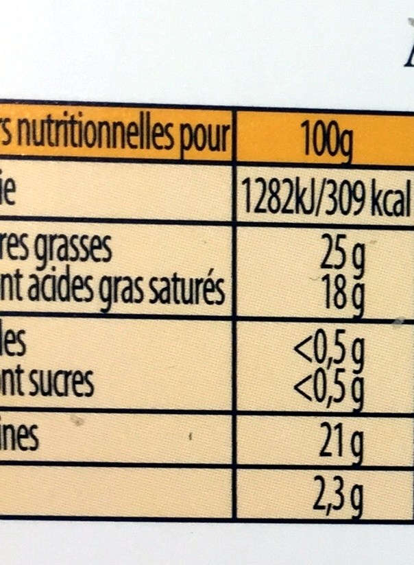 Boulette d'Avesnes - Tableau nutritionnel