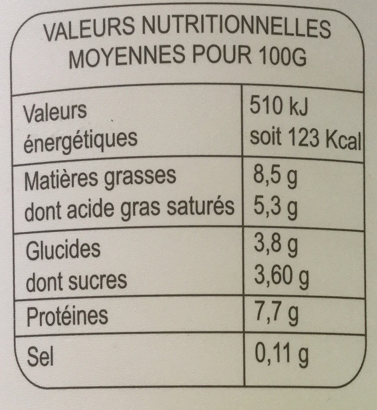 Fromage blanc - Nutrition facts - fr
