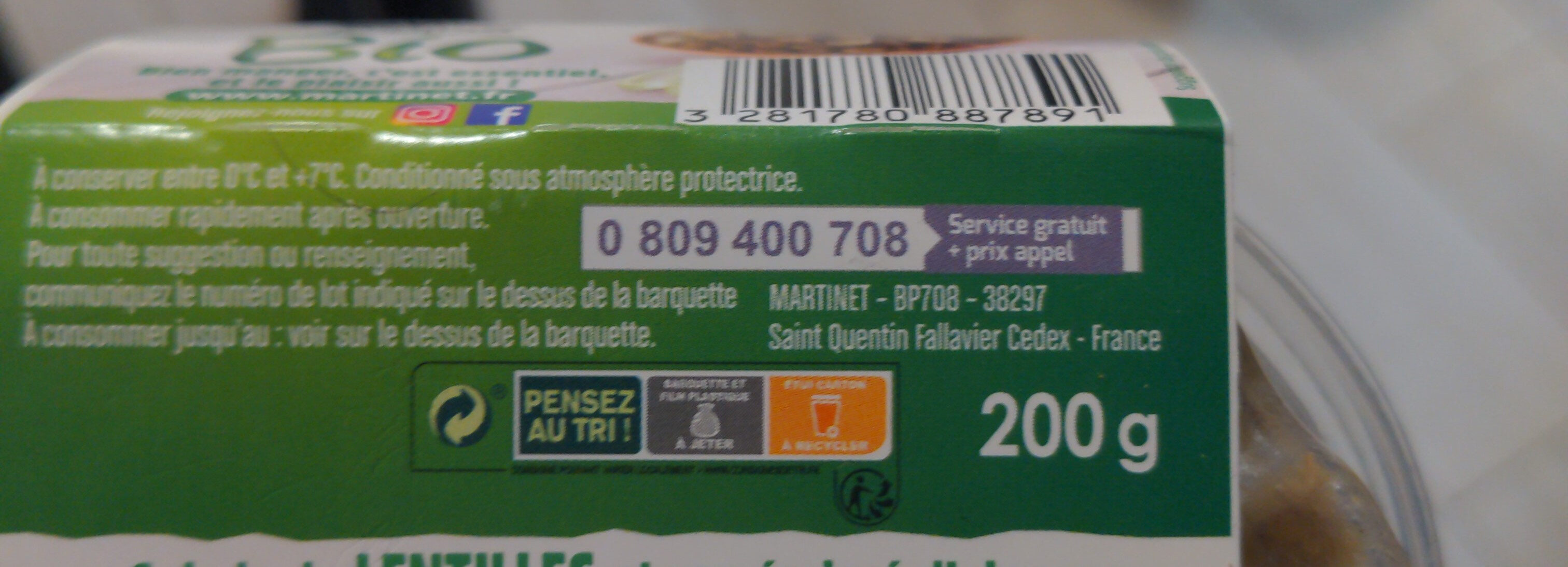 Salade de lentilles et son Emincé d'Oignons - Recyclinginstructies en / of verpakkingsinformatie - fr