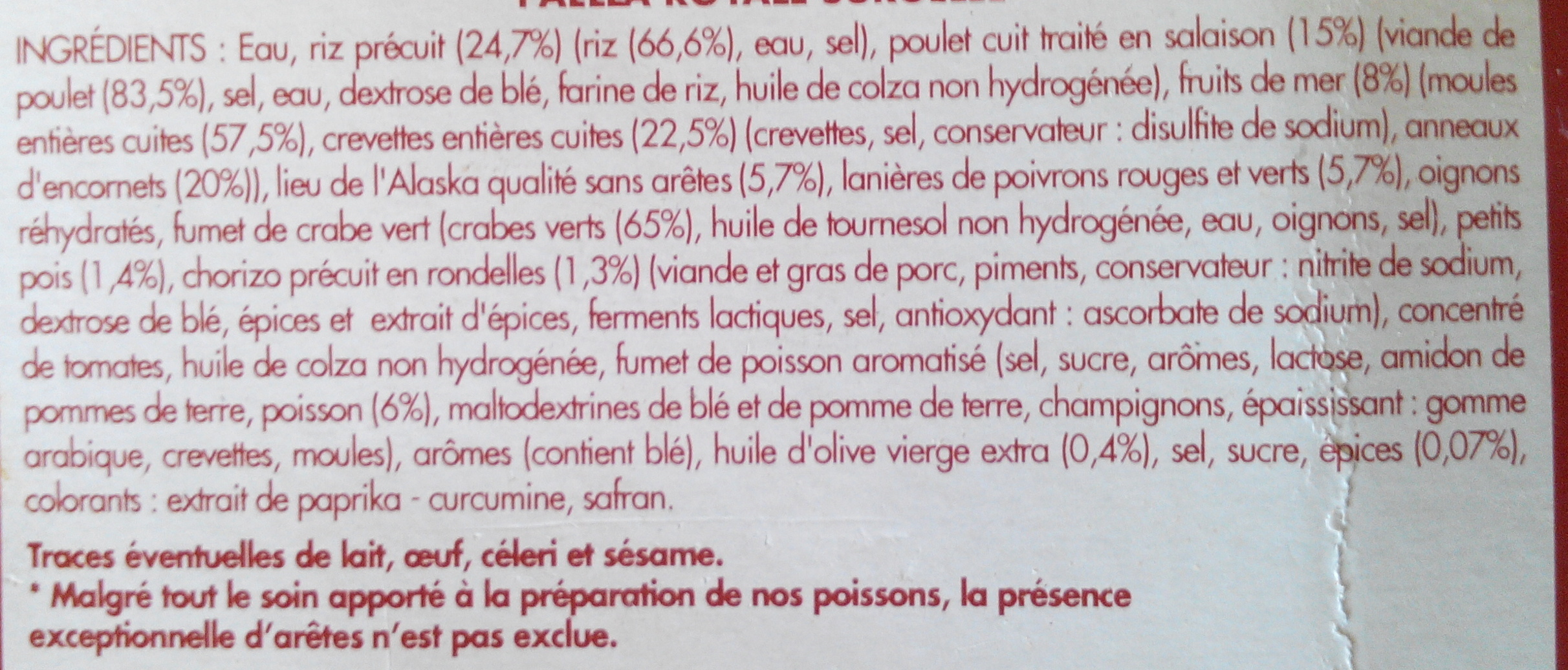 Paella royale, Surgelée - Ingredients - fr