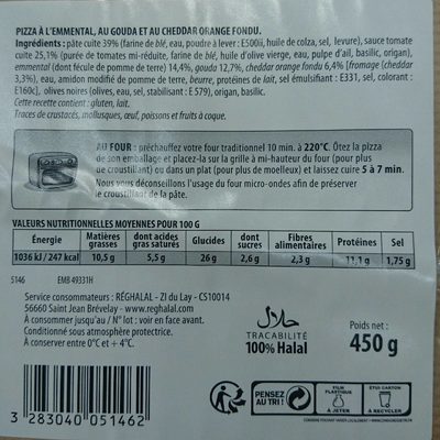 Pizza 3 fromages - Nutrition facts - fr