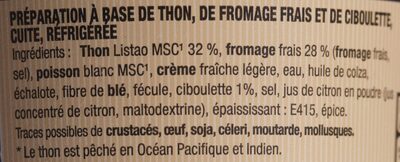 Tartinable Thon MSC Fromage Frais & Ciboulette - Ingrédients