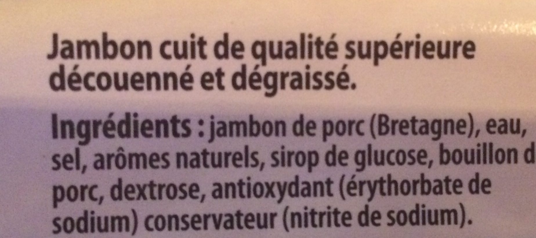 Le bon jambon bret.c.sup.découe.dégrai.TERRE BREIZH - Ingrédients