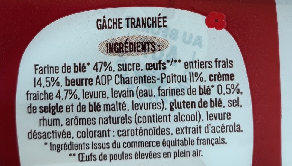 Gâche tranchée pur beurre - Ingrediënten - fr