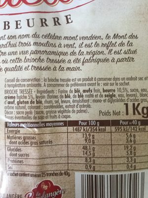 Brioche tressée aux Délices des Alouettes - Ingredientes - fr