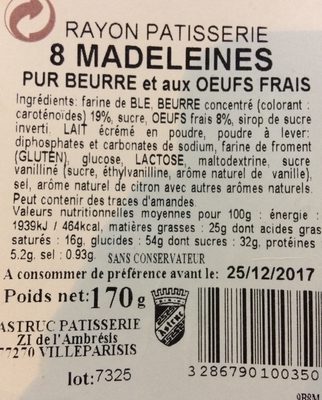 8 madeleines pur beurre - Ingredients - fr