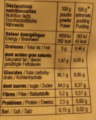 Flan entremets - Nutrition facts - fr
