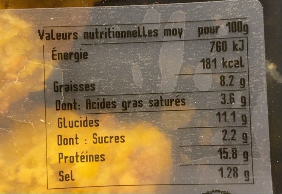 Cordon bleu de poulet des Hauts-de-France - Tableau nutritionnel