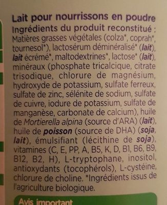 Célia bio 1 - Lait pour nourrissons en poudre - Ingredients - fr