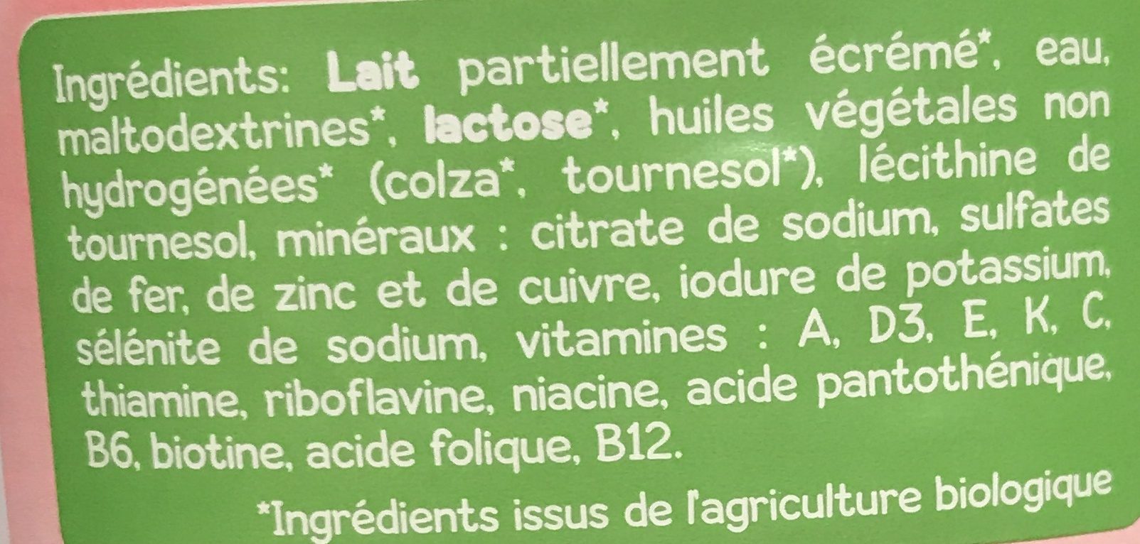 Lait de croissance Bio - Ingrediënten - fr