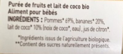 Babybio pomme banane et lait de coco - Ingredients - fr