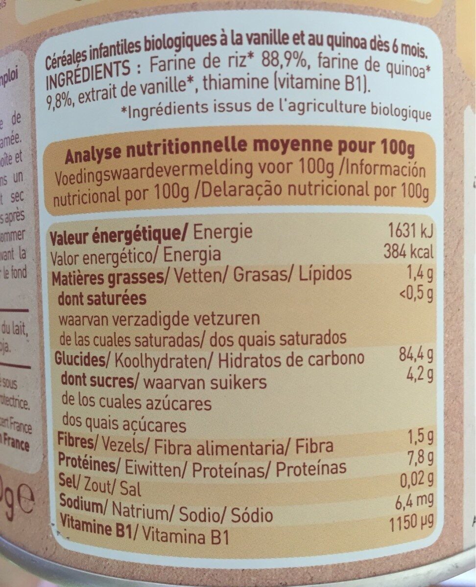 Céréales Vanille - Voedingswaarden - fr