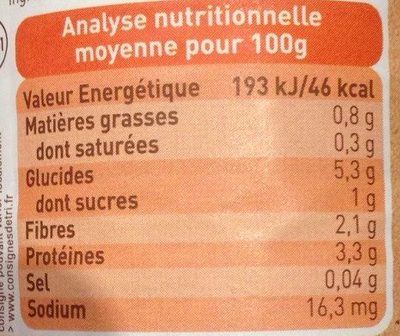 Pomme de terre petits pois jambon de france - Nutrition facts - fr