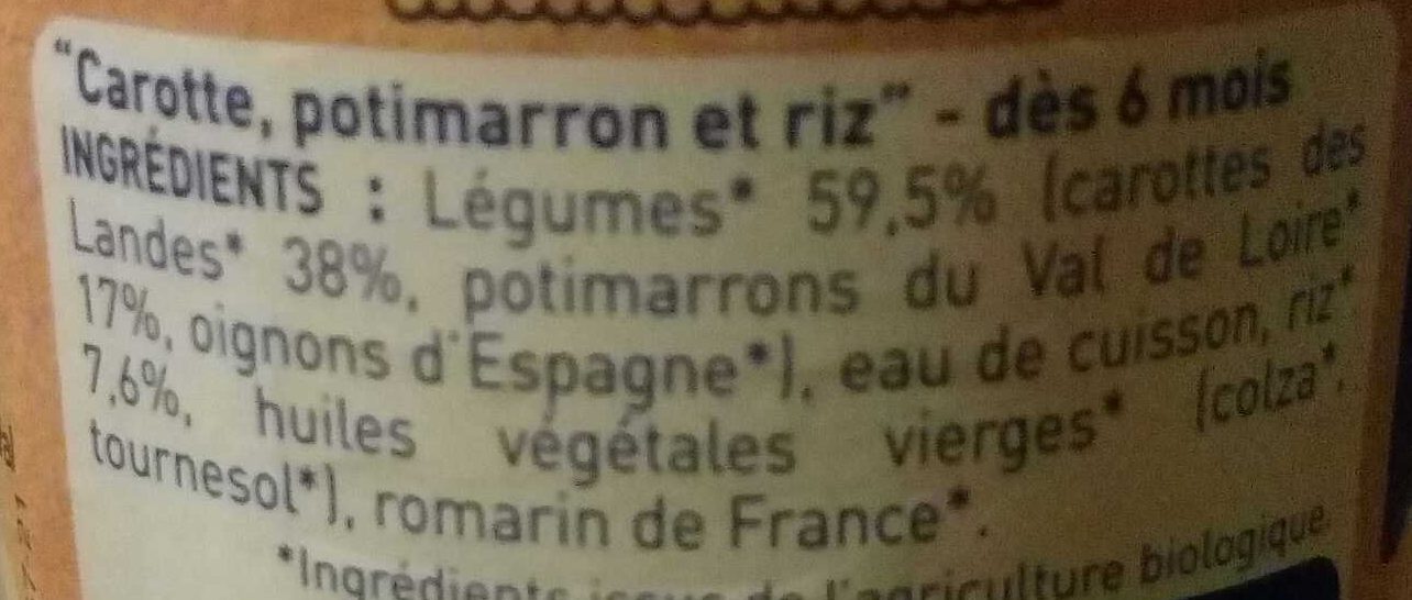 Carottes des Landes, Potimarron & Riz - Ingredienser - fr