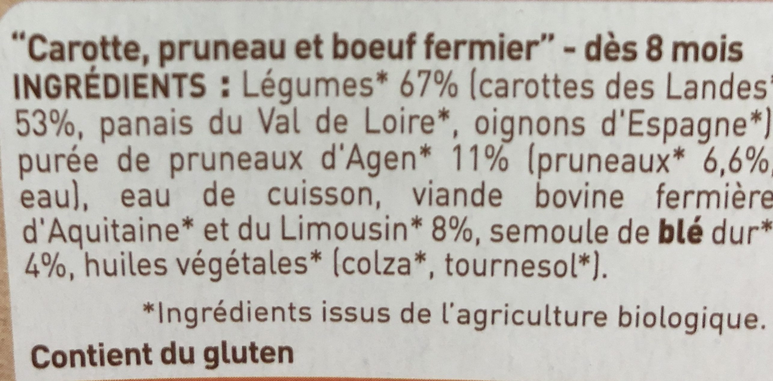 Petit Pot Carotte, Pruneau, Boeuf Fermier Aquitaine & Limousin - Ingredients - fr