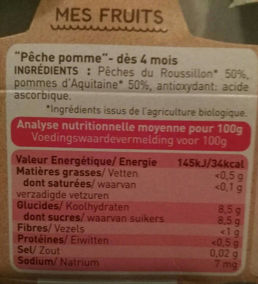 Pot Poire de Provence - Tableau nutritionnel