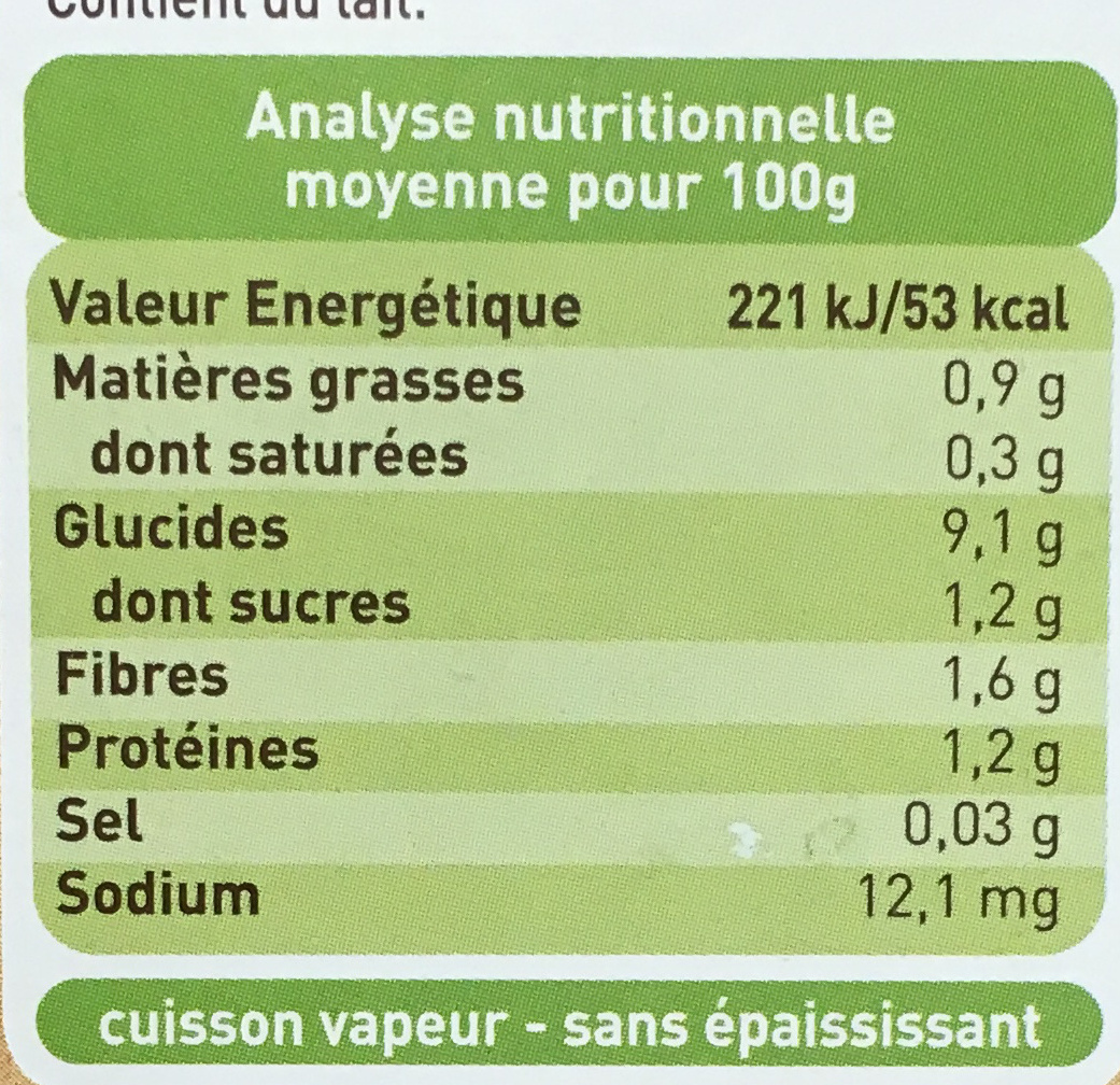 Pomme de terre du Val de Loire & épinard - Nutrition facts - fr