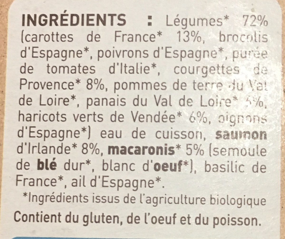 BOLS LEGUMES SAUMON MACARONI 2X200G - Ingredients - fr