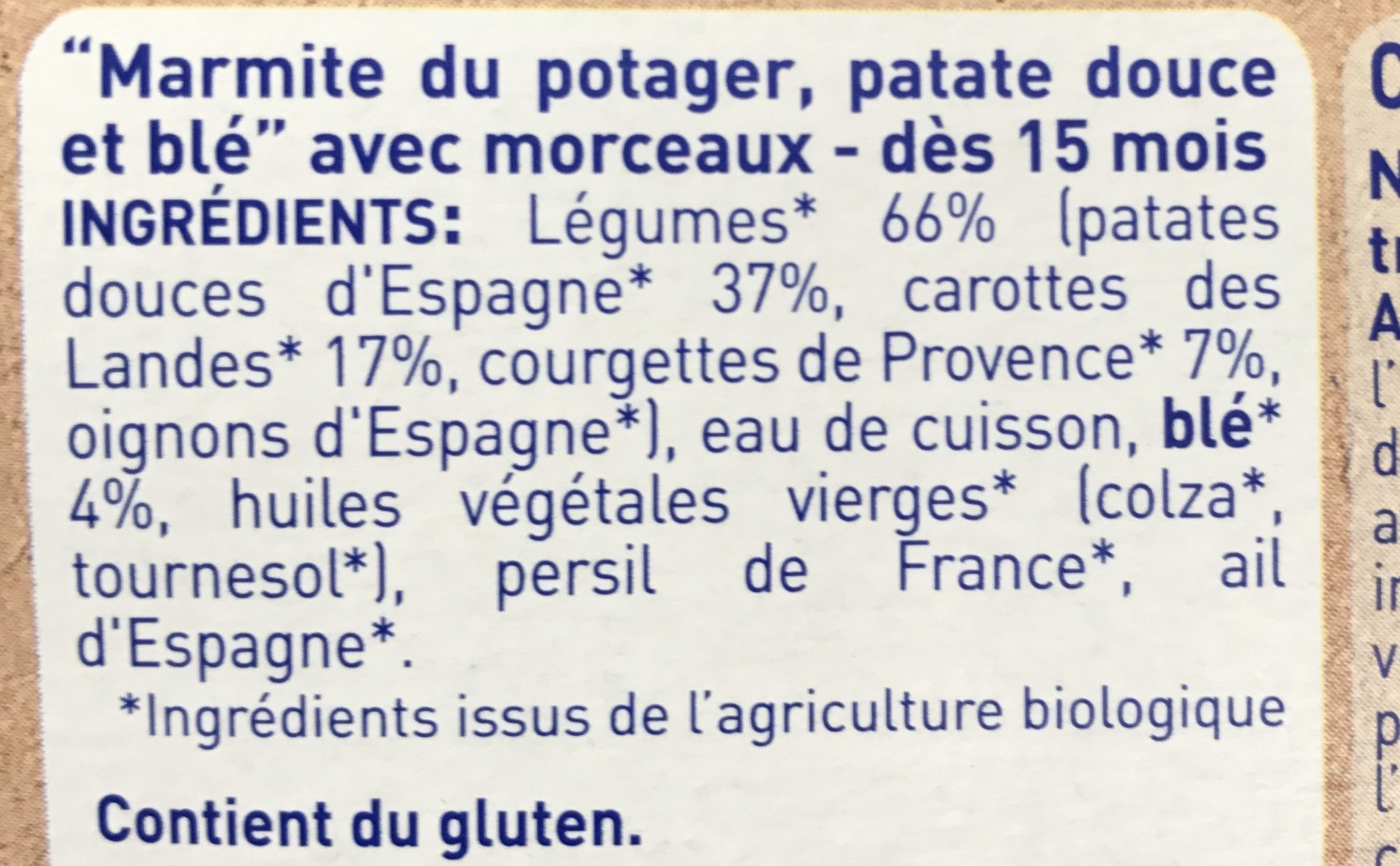 ASSIETTE BONNE NUIT PATATE DOUCE BLE 260G - Ingredienser - fr
