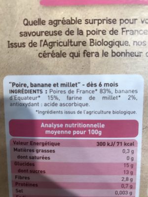 Gourde Poire Banane Millet Bio - Ingredients - fr