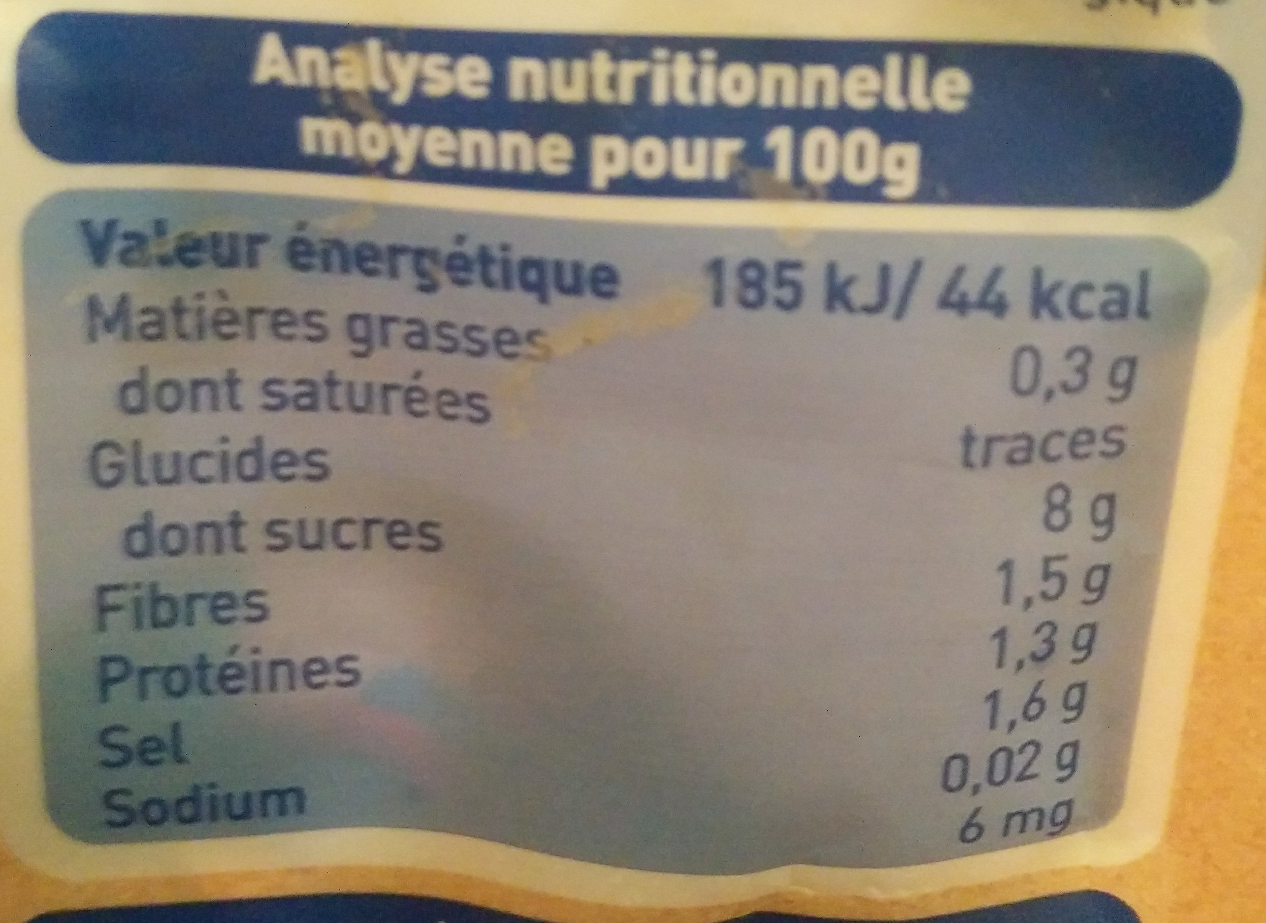 Soupe petits pois courgettes de Provence - Tableau nutritionnel