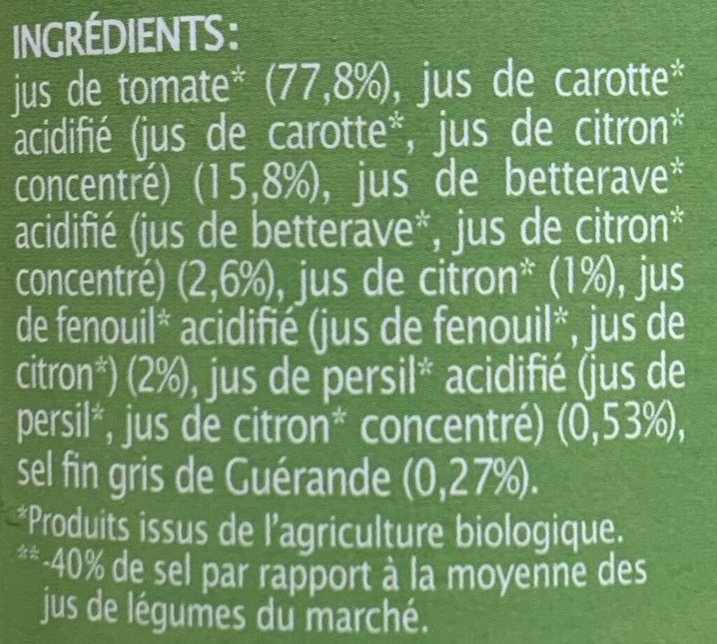 Jus de légumes - Ingredients - fr