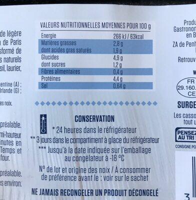 Cassolette gourmande aux noix de Saint-Jacques - Tableau nutritionnel
