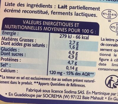 Yaourt Nature (Texture Ferme - Source de CALCIUM) - Nutrition facts - fr