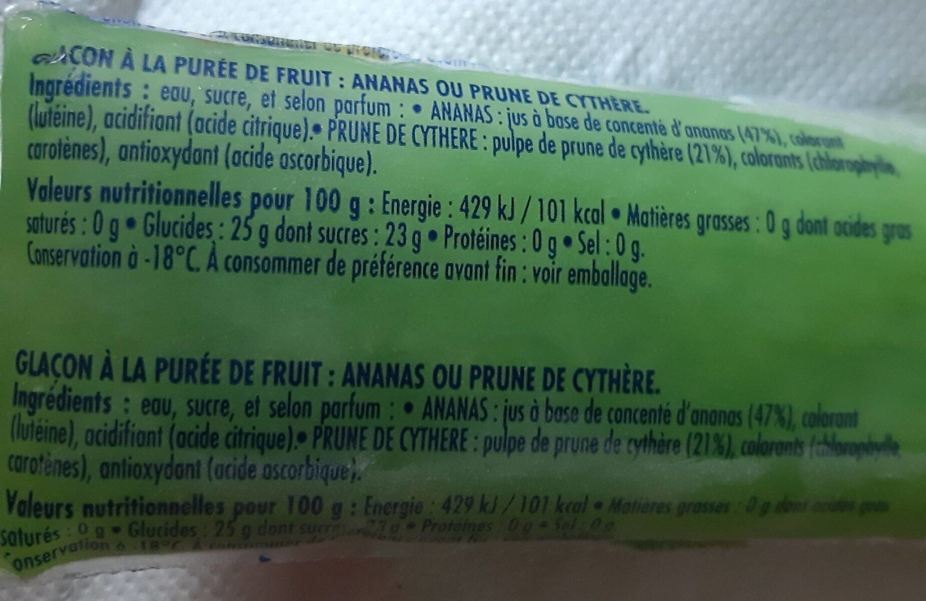 Fruisson, Prune de cythere - Nutrition facts - fr
