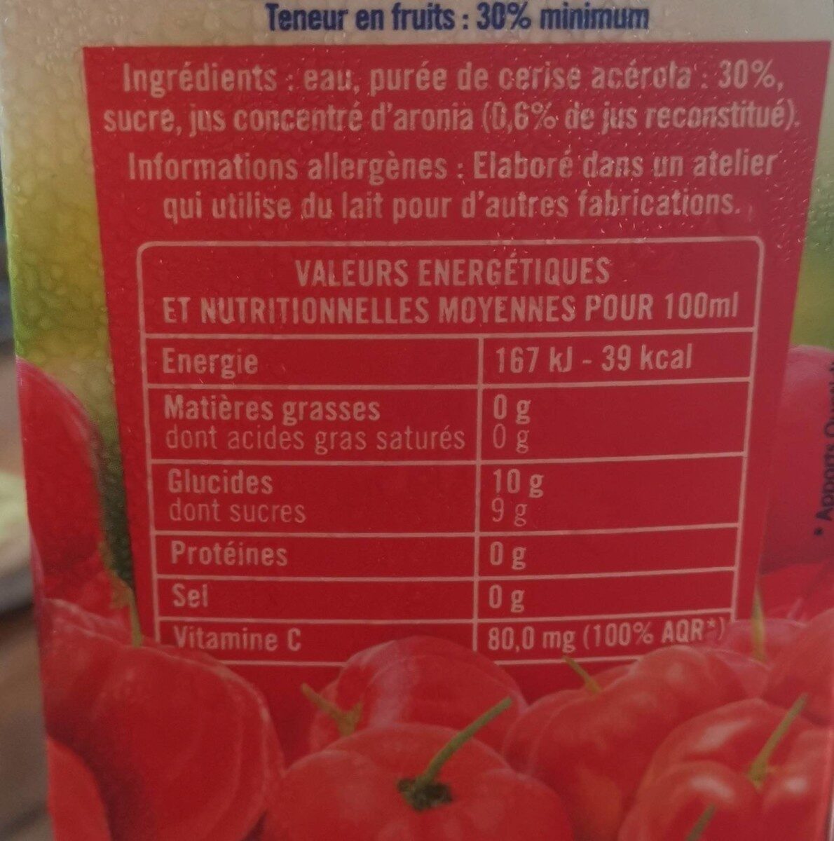 Nectar de cerise acerola - Nutrition facts - fr