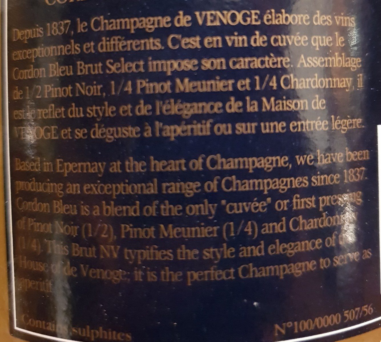 De Venoge - Cordon Bleu Brut Select - Ingredients - fr