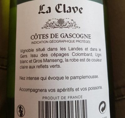 Tradition Cotes De Gascogne Semi-sweet White Wine - Ingredients - fr