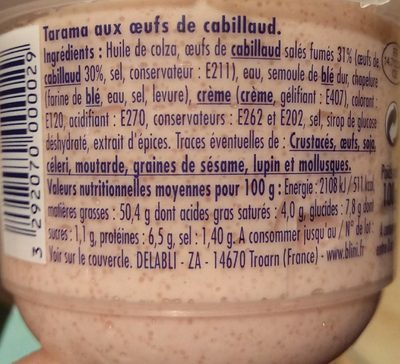 Tarama aux œufs de cabillaud - Nutrition facts - fr