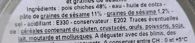 Houmous extra - Pois chiches français & graines de sésame - Ingredientes - fr