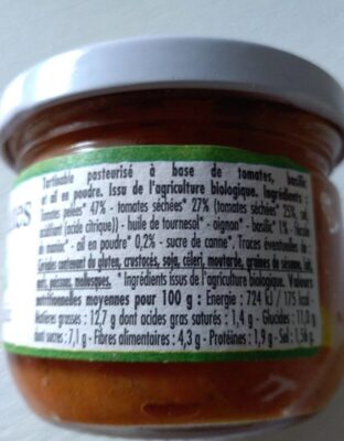Nos tomates bio - Tableau nutritionnel