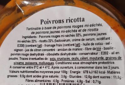 Poivrons de Sicile & ricotta crémeuse - Nutrition facts - fr