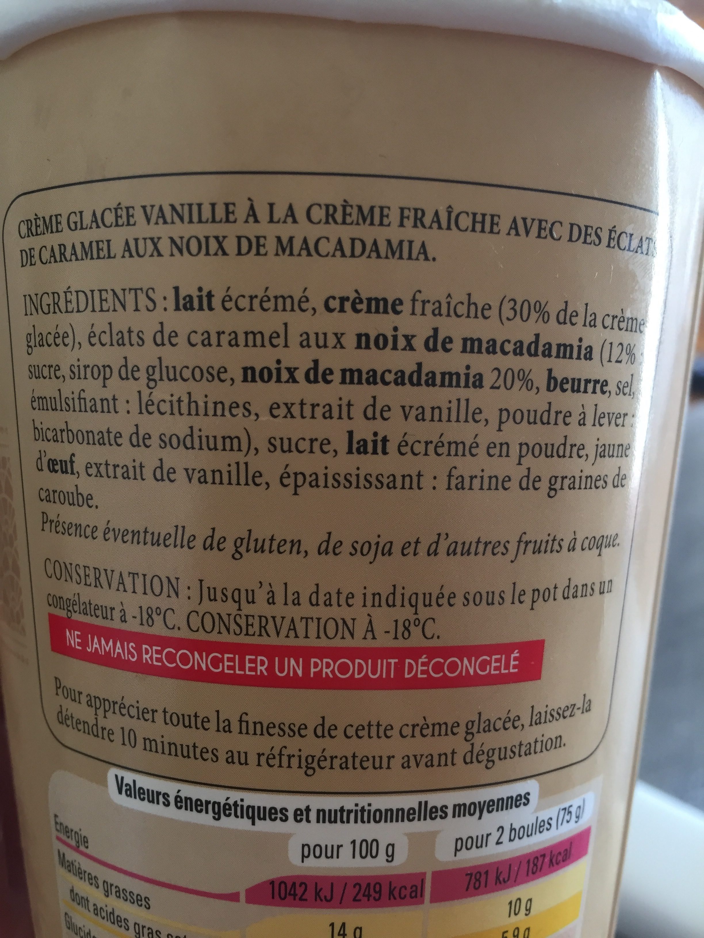 Vanille Macadamia - Ingrédients