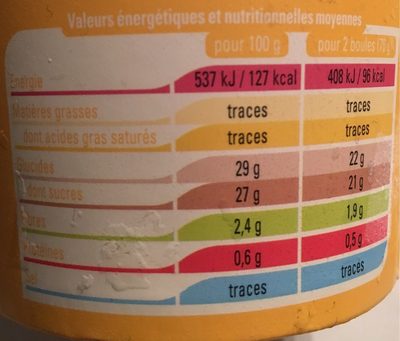 Sorbet Mangue Passion - Nutrition facts - fr