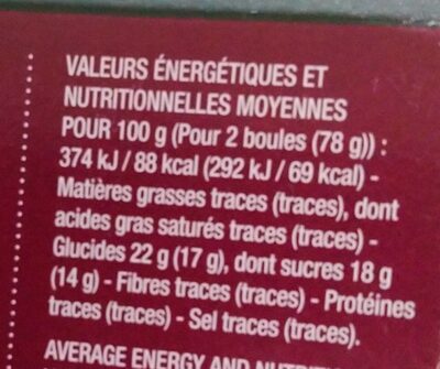 Sorbet plein fruit 60% cerise noire du Gard - Tableau nutritionnel