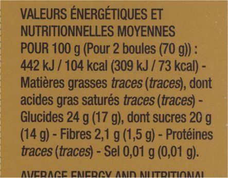 Sorbet Poire Williams de la Vallée du Rhône - Nutrition facts - fr