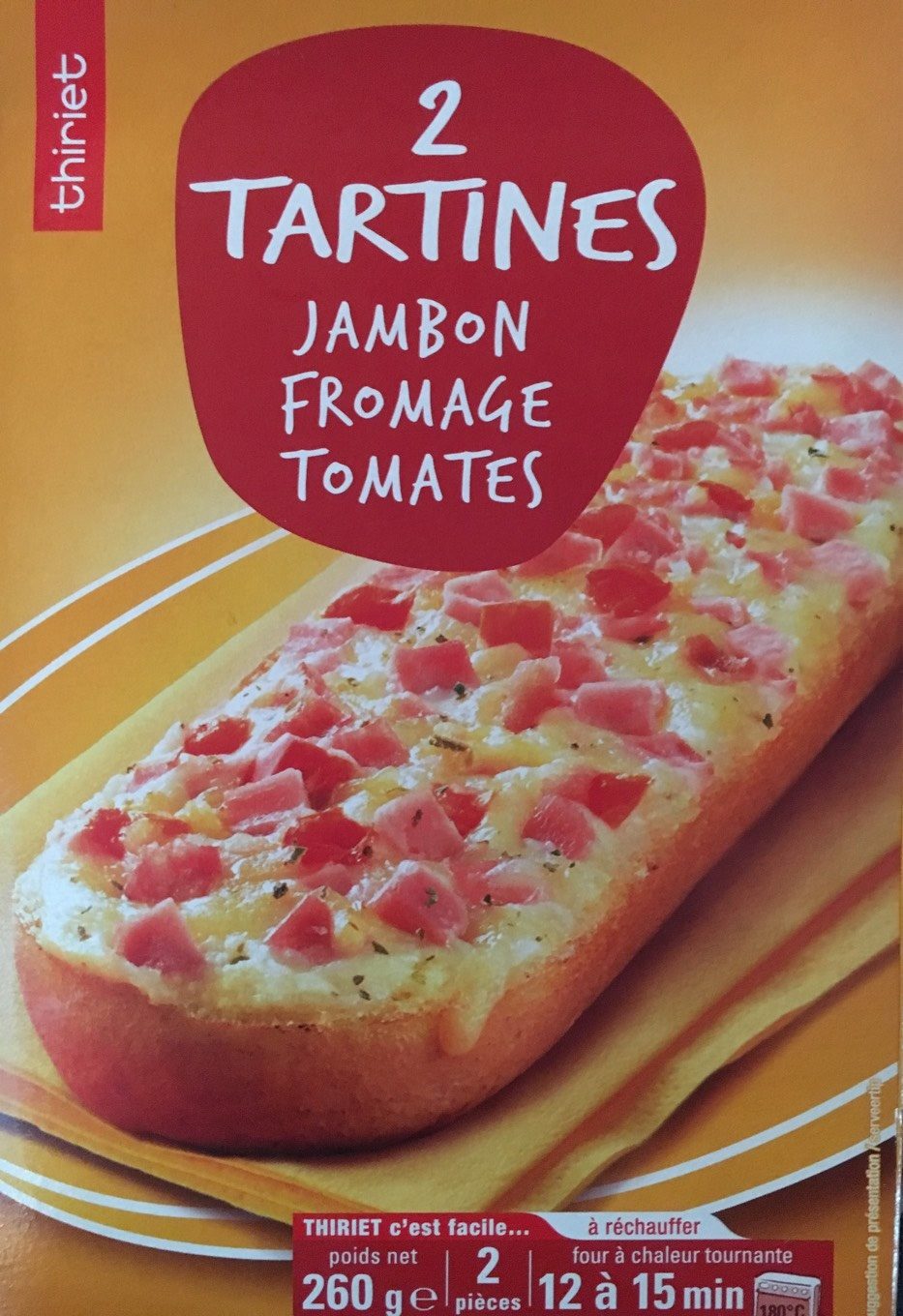 2 Tartines Jambon Fromage Tomates - Tableau nutritionnel