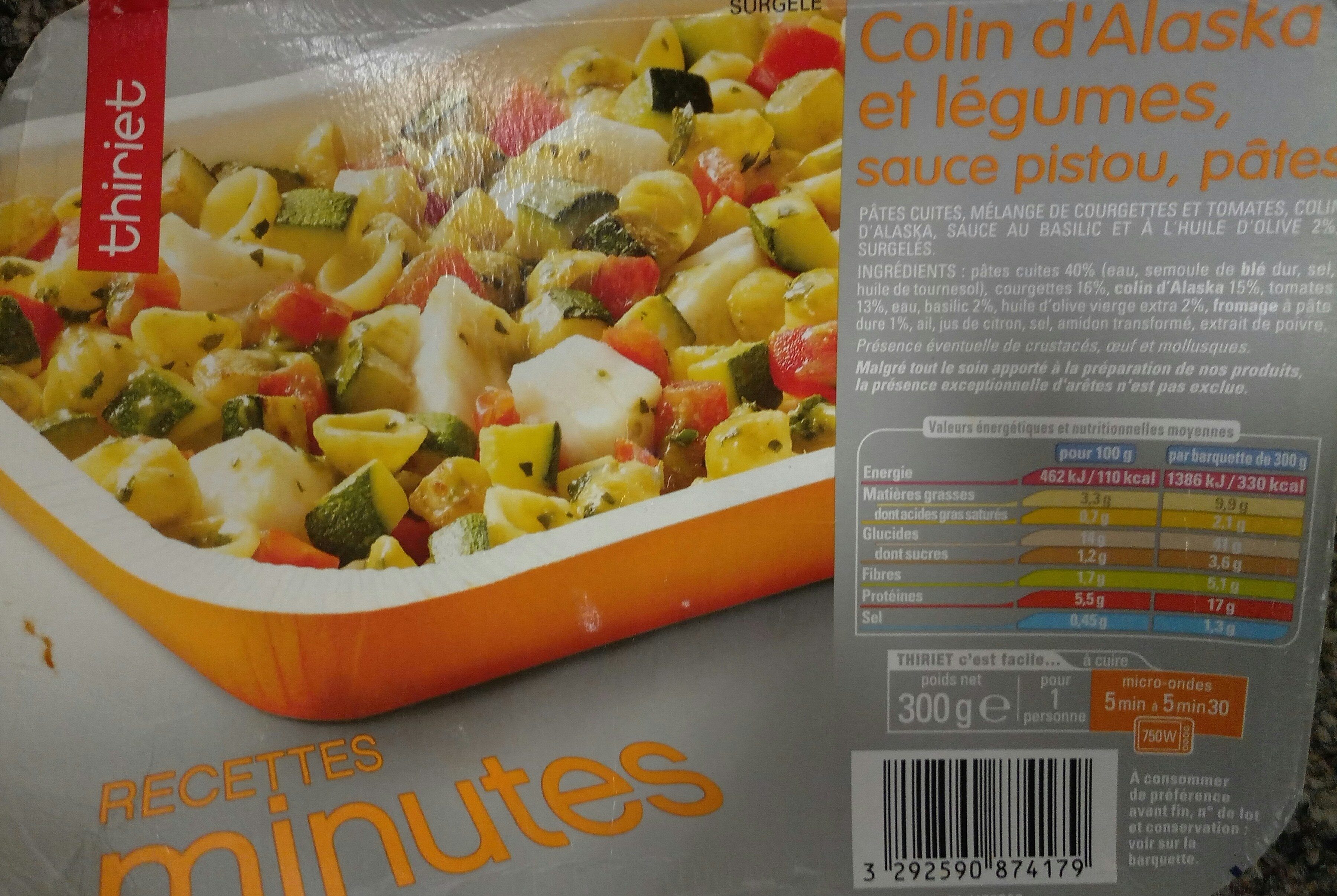 Colin d'Alaska et légumes sauces pistou, pâtes - Product - fr