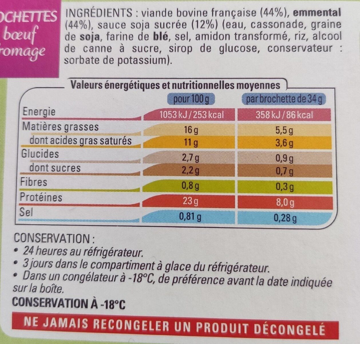 6 Brochettes de boeuf au fromage - Nutrition facts - fr