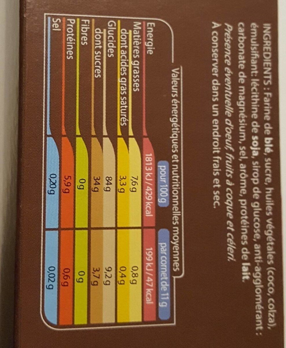 Cornets à glace - Nutrition facts - fr