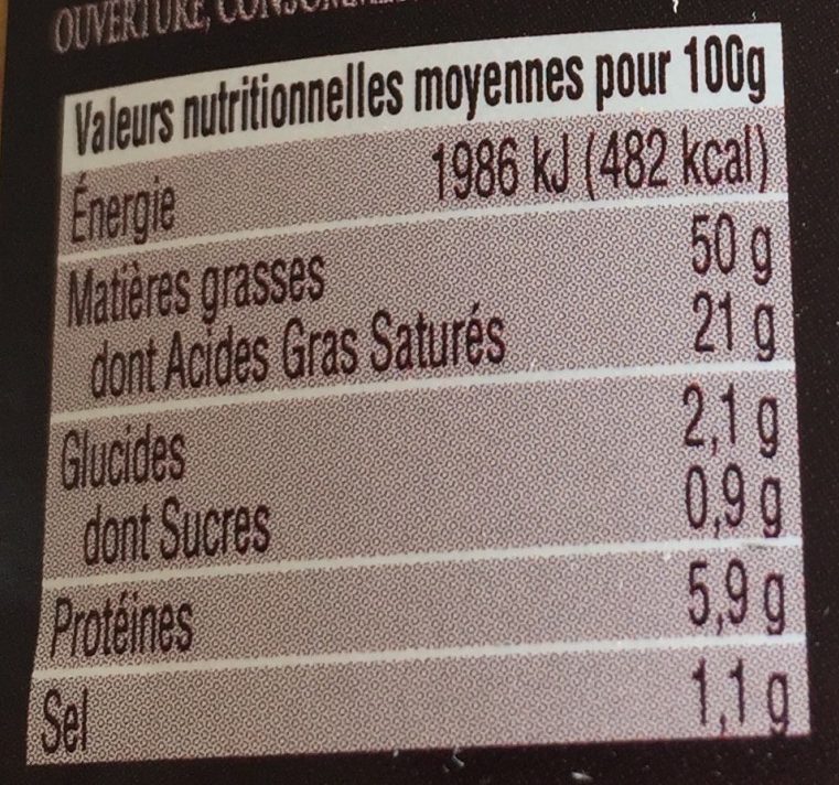 Bloc de Foie Gras de Canard du Sud-Ouest - Tableau nutritionnel