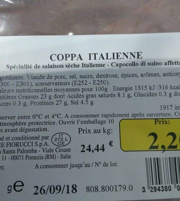Coppa italienne, chiffonnade, la barquette de - Ingredients - fr