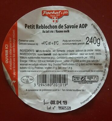 Reblochon de Savoie - Nutrition facts - fr